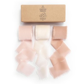 Vitalizart - Cinta de seda de gasa hecha a mano, color rosa, de 1.5 x 21 yardas, con bordes deshilachados, color rosa y blanco, para invitaciones de boda, ramos de novia, regalos, manualidades,