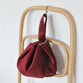 Women Clutch Velvet Top Handle Bag Wristlet Small Tote Purse, Dark Red, Medium
