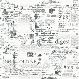 Mangoloo Vintage Black and White Peel and Stick Wallpaper Newspaper Black Contact Paper for Cabinets and Drawers Countertops Removable Bedroom Furniture Newspaper Backdrop Apartment 17.5"x102"