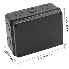Electrical Box, Outdoor Waterproof Box IP65 Junction Box with Reserved Holes,ABS Plastic Project Box Power Cord Enclosure Black 5.9 x 4.3 x 2.8 inch(150x110x70mm)