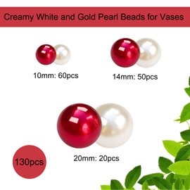 LWQYHTT Pearl for Vase Filler No Hole Pearl Beads for Wedding Centerpiece Home Table Decor, Pearls for Brush Holder 130PCS (Creamy White, Red)