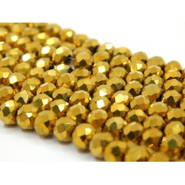 Pack of 120 Czech Bohemian Crystal Beads, 4 mm, Czech Beads, CZ Glass Cut Beads, Faceted Rondelle Beads, Glass Beads, 1 Strand (Gold Metallic)