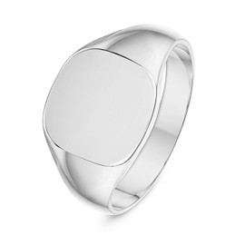 Unisex Solid Sterling Silver Cushion Shape Heavy Weight Polished Signet Ring 12x12mm (H)