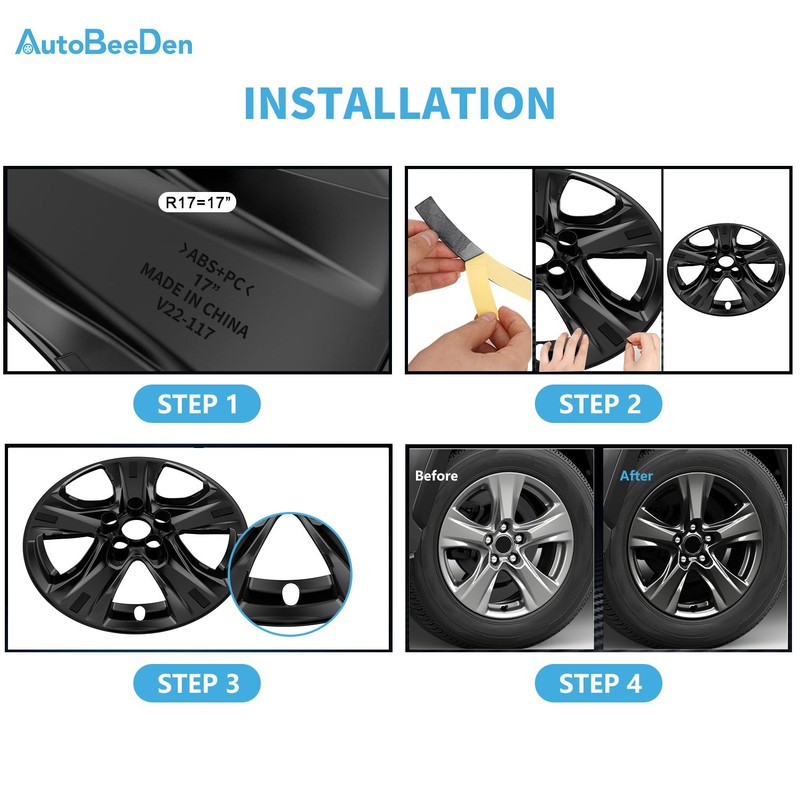 4-Pack Wheel Skins Compatible with Toyota RAV4 / RAV4 Hybrid