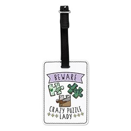 Gift Base Beware Crazy Puzzle Lady Visual Luggage Tag with Black Strap