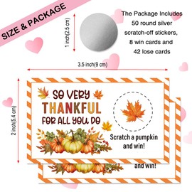 THEBESTU 50 Pcs So Very Thankful for All You Do Scratch off Game Card, Thank You Gifts Certificates Scratch Card, Lottery Prize Raffle Tickets for Small Business, Thanksgiving Party Supplies