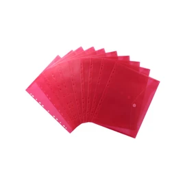 EXXO by HFP 35346 Document Folders Transparent Red A4 Document Folder for Filing with Euro Punched Holes Filing Edge Flap and Velcro Fastening Pack of 10 310 x 235 mm