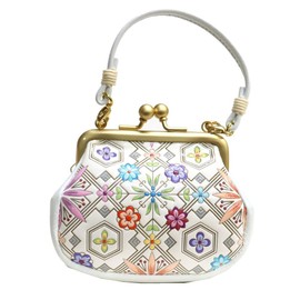 [Asakusa Bunko] Yuzen Dyeing Handlestring Coin Purse Coin Purse Hanabishi Hanabishi Pattern Edo Komon Gamaguchi Wallet, Bunko Leather, Made in Japan, Pink