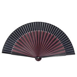 Kyoetsu Men's Hand Fan, Pure Silk, Plain, 2 Colors, Bamboo Black, Set of 2, 17