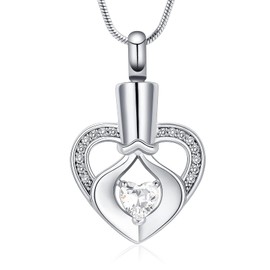 AIWENXI Birthstone Heart Urn Necklace for Ashes Keepsake Memorial Lover Cremation Jewellery for Women Mother Girls, Stainless Steel