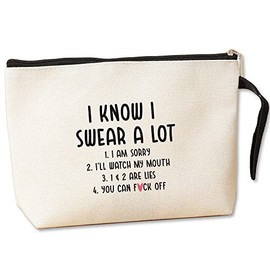 Jztco Funny Makeup Bag for Women Men Sarcasm Sarcastic Humor Novelty Makeup Bag for Women Her Him Office Birthday Gift for Boss Coworkers Employee Friends I KNOW I SWEAR A LOT