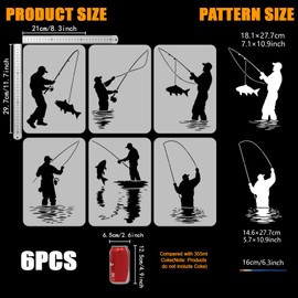 FINGERINSPIRE Set of 6 Painting Stencils with Fishing Motif and Brush 21 x 29.7 cm Long Rod Fish Water Drawing Template Fishing Theme DIY Art Decoration Stencil for Painting on Wood, Walls, Fabrics