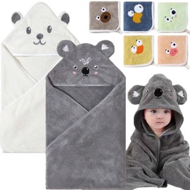 BEFACL 2 Pack Baby Towels with Hood and 5 Baby Washcloths, for Newborn Unisex, 31.5x31.5 in Ultra Absorbent and Soft Cotton Hooded Bath Towel Set Gift for Babies, Infant, Newborn Essential