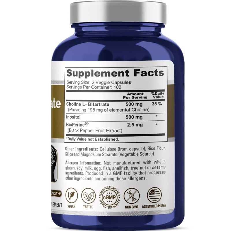 NusaPure Choline & Inositol 1000mg - 200 Veggie Caps with