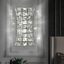 Kaiyuan Crystal Wall Light Fixtures,Modern Chrome Wall Lamp with Clear K9 Crystals,Luxury Crystal Wall Sconces for Living Room Bedroom Bathroom Hallway Doorway Stairway,Bedside