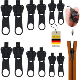 Zip Repair Set Replacement, 3 Sizes Removable Zip Replacement Zip Repair Kit for Jackets, Backpacks, No Additional Tools, Easy to Assemble, Zip Pull (12)