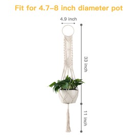 Cuttte Macrame Plant Hanger, Indoor Outdoor Hanging Planter Basket, Hanging Plant Holders, Decorative Macrame Hangers, 4 Legs 43.3 Inch, Cream Color, Boho Decor