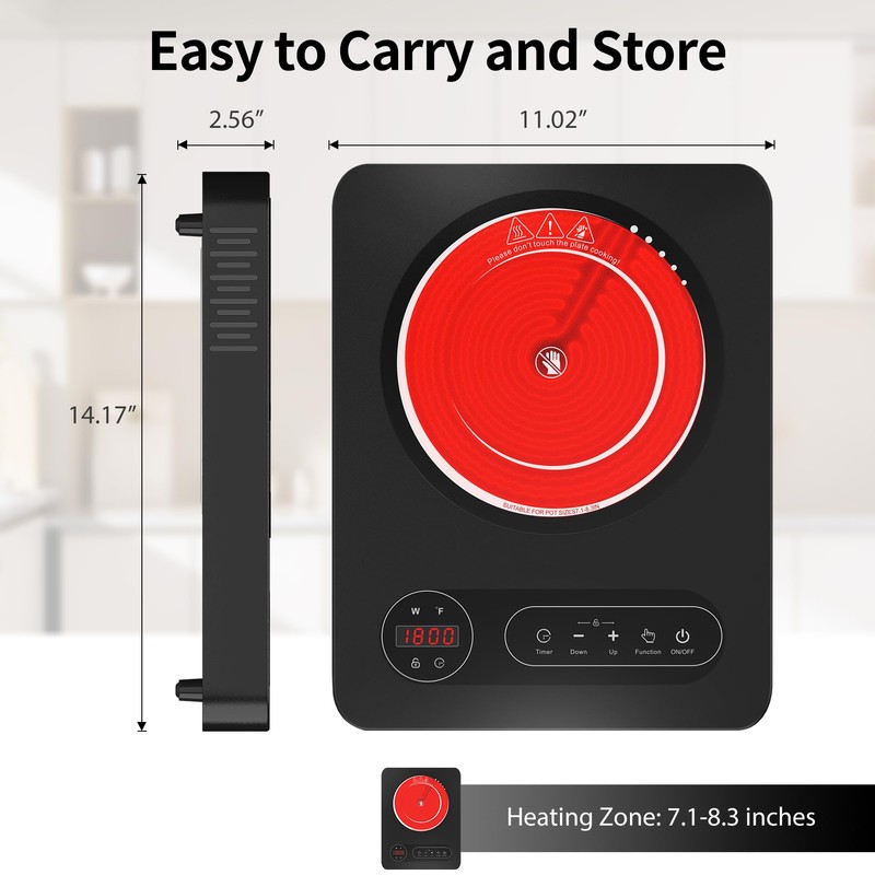 VBGK Single Burner Electric Cooktop,110V 1800W Electric Stove Top with