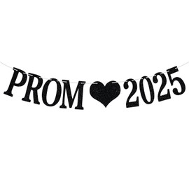 Prom 2025 Banner, 2025 Prom Night Bunting Decorations, Class of 2025 Graduation Party Decorations, College High School Grad Party Supplies, Black Glitter