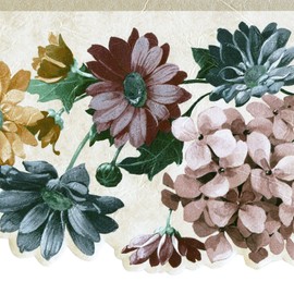 CONCORD WALLCOVERINGS ™ Wallpaper Border Vintage Floral Pattern Flowers Leaves, Die Cut Edge for Cottage Farmhouse Living Room Bedroom, Beige Pink Green Blue, 15 ft by 7 in SA75752DW