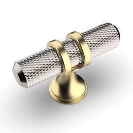 Amerdeco 10 Pack Brushed Satin Nickel Cabinet Knobs 2 Inch Length Single Hole T Bar Kitchen Cabinet Knob Knurled Cabinet Pulls for Drawer Dresser Cupboard ZH0025