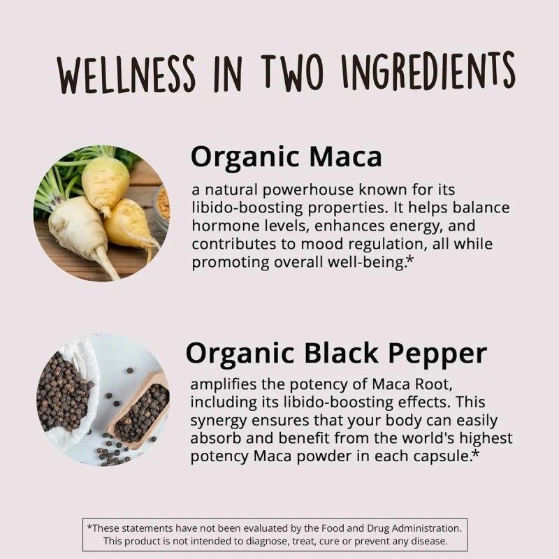 Cpsulas De Maca Orgnica 1200 Mg Vegano, 120 Cpsulas