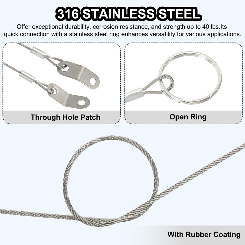 MECCANIXITY Lanyard Cable Safety Tether Wire 12 Inch 316 Stainless