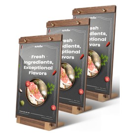 3Pack Acrylic Sign Holders 8.5 x 11 with Walnut Wood Base, Tabletop Clear Commercial Display Stand for Menu, Poster, Flyer, Table Paper Frame for Restaurant/Office/Coffee Shop Store Bar/Wedding/Hotel