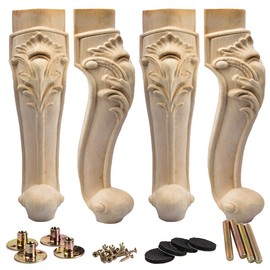La Vane 10 inch / 25cm Wooden Furniture Legs, Set of 4 European Style Solid Wood Carving Furniture Replacement Feet Decoration for Sofa Cabinet Wardrobe Table Loveseat