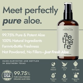 Gel de aloe vera para rostro, piel y cabello Alivio de quemaduras solares Aloe vera orgánico prensado en frío Cultivado y cosechado en Texas EE. UU. Elixir 8 fl oz