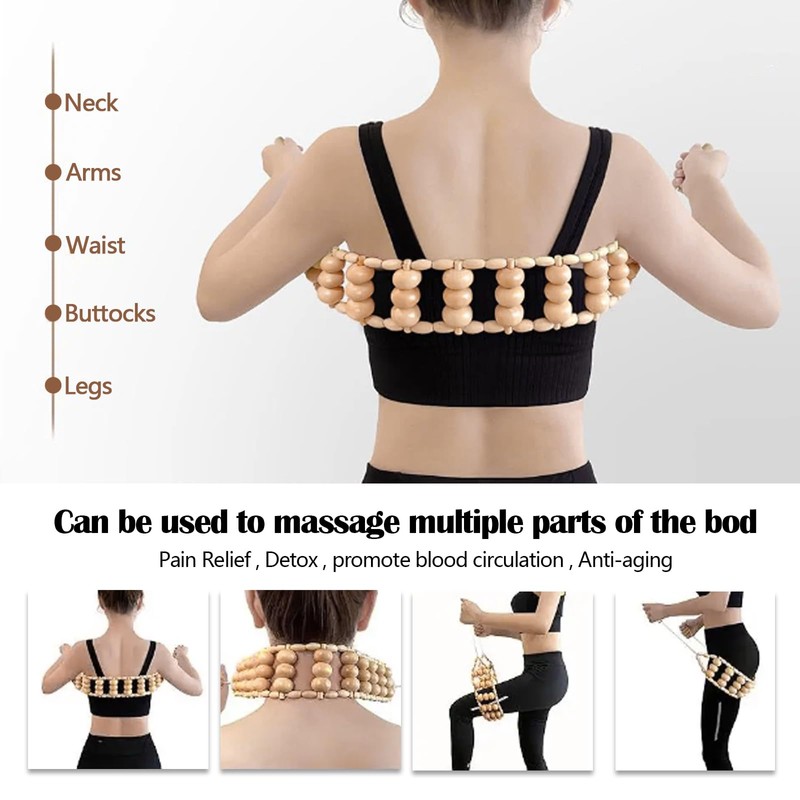 Rope Back Massager, Wooden Massage Roller for Maderoterapia Massage Ball