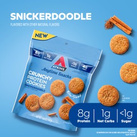 Atkins Bite-Sized Crunchy Protein Cookies, Snickerdoodle, 8g Protein, 4g Fiber, 1g Net Carb, 1g Sugar, Keto Friendly, 3 Bags (5 Servings Per Bag)