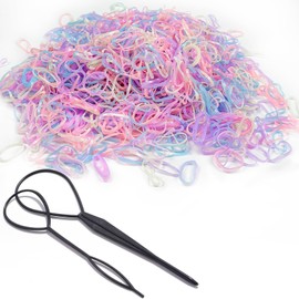 2000 PCS Soft Elastic Mini Hair Ties, Ponytail Hair Accessories with Topsy Tail Tools for Girls (Colors)