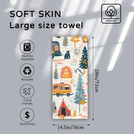 VODRM Camping Adventure Hand Towels 2PCS, Rv and Forest Scene Polyester Bath Towel Set, Retro Wilderness Design for Adults, Bathroom, Spa, Gym, Kitchen, Travel Decor Gifts, 14.5x28 Inch