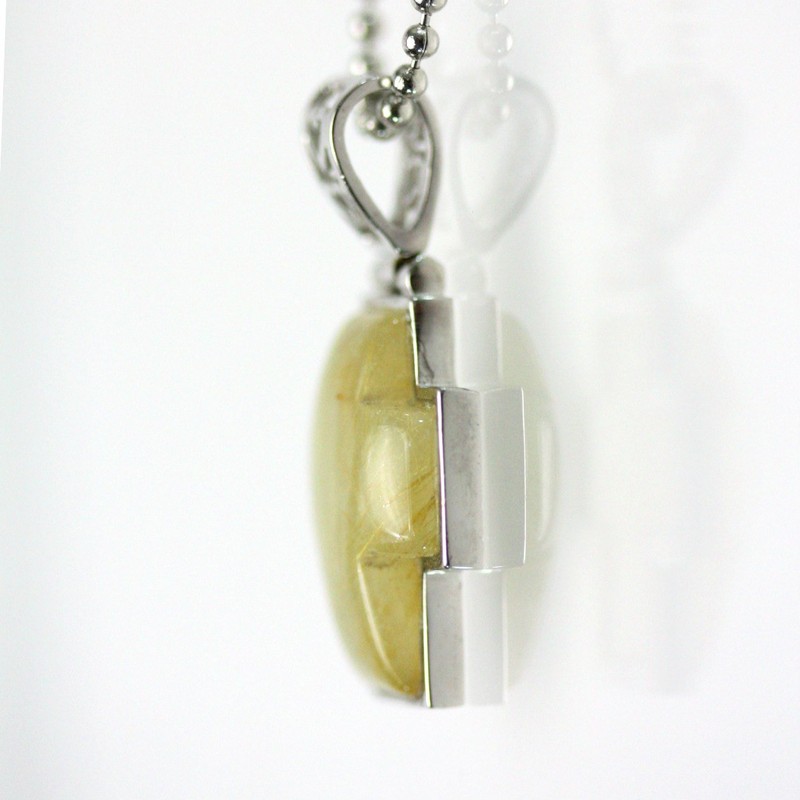 ［ ハッピーボム ］ ルチルクオーツ ふっくらクロス 天然石 パワーストーン ペンダント ネックレス チェーン40cm