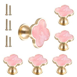 SSYHQAX 6 pcs Brass Four-Leaf Clover Knobs Handle,Gold Cabinet Knobs Cabinet Drawer Dresser Furniture Kitchen Wardrobe Bathroom Decorative Door Pulls Zinc Alloy Single Hole Handle (Pink)