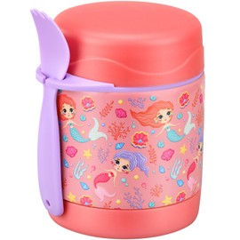 10oz Soup Thermo for Hot Food Kids,Lunch Thermo Kids Food Jar with Spoon Hot Insulated Food Containers,Leak Proof Stainless Steel Wide Mouth Lunch Food Thermo Jar for School(Pink-Mermaid)