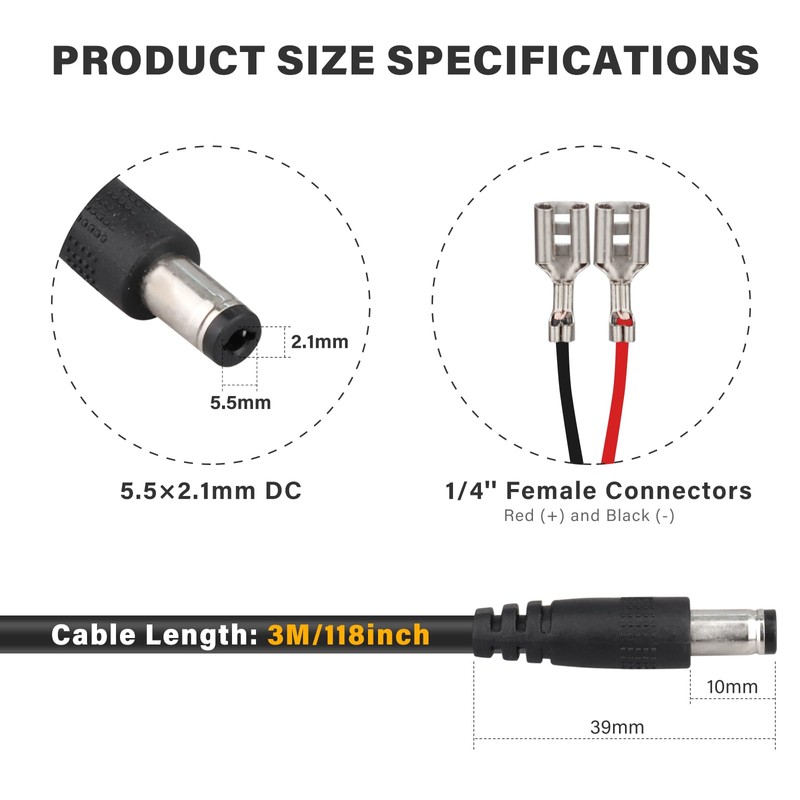 KSK 10FT Trail Camera Power Cord, 5.5x2.1mm DC External Power