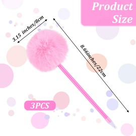 Hpmjz Needle Gel Ink Pens 3 PCS Pink Pom Pom Pen Fluffy Pompoms Plastic Rollerball Pen Cartoon Signature Ball Point Pens for Kids Children Students Women Party Supplies Valentines Wedding Gift Favors