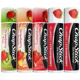 Sangpum Sangse Seolmjeong Chamjo ChapStick 딸기 립밤 5팩 - 리믹스 오리지널 건조한 입술을 위한 달콤하고 과일 같은 보습제 0.15온스 Ea ChapStick Strawberry Lip Balm 5-Pack - Remix Original Moisturizer for Dry Lips, Sweet and Fruity 0.15 oz Ea