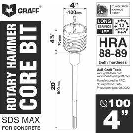 4 Inch SDS Max Rotary Hammer Core Bit - Core Drill Bit for Concrete, Masonry, Cement, Silicate Brick - Concrete Hole Saw with SDS Max Shank 20'' (500mm) and Center Drill GRAFF