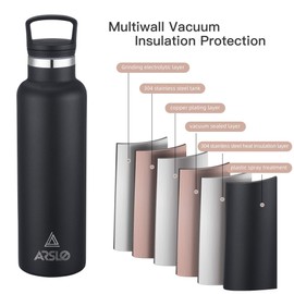 Arslo Stainless Steel Double Wall Water Bottle,Vacuum Insulated Bottle With Straw Lid, Insulated Water Bottle Keeps Water Cold for 24hours,25oz,Black