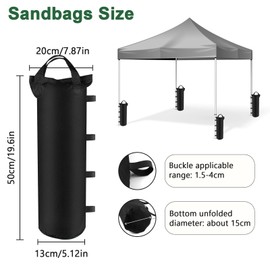 Pack of 8 Sandbags for Gazebo, 800D Oxford Gazebo Weights, 50 x 20 cm Sandbags for Filling Weighted, Sandbag Weighted for Pop-Up Tent, Garden, Umbrella, Canopy