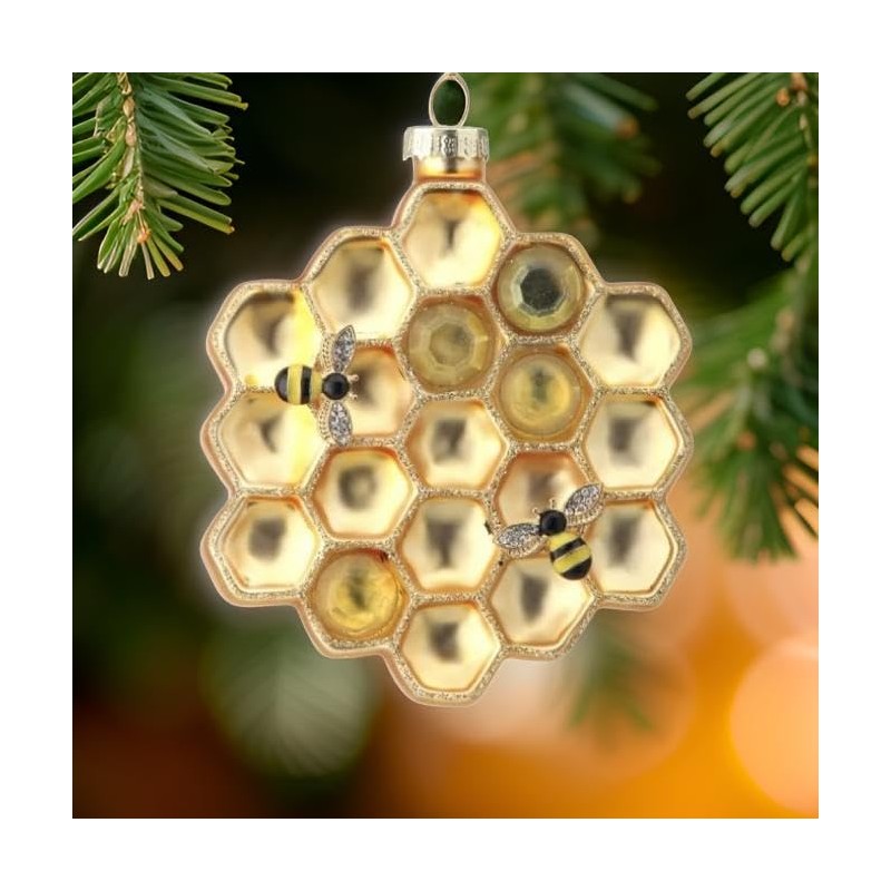 Glass Honeycomb with Honey Bees Ornament