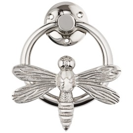 Silver Dragonfly Door Knocker for Front Door | Polished Solid Brass Silver/Chrome Knockers with Strike Plate | UPVC | Dragonfly Front Door Furniture with a Unique Design