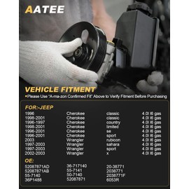 AATEE ‎52087871AD Power Steering Pump For:-Jeep Cherokee 1996 1997 1998 1999 2000 2001 4.0L L6, Wrangler 1997 1998 1999 2000 2001 2002 2003 4.0L L6 Replace# 52087871AB 55-7140 36P1488