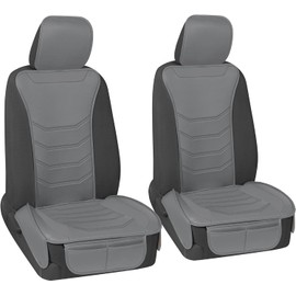 Motor Trend LuxeFit Solid Gray Seat Covers for Cars Trucks Van SUV (2 Pack), Premium Faux Leather Car Seat Covers, Easy to Install Automotive Seat Covers with Storage Pockets, Fits Most Vehicles