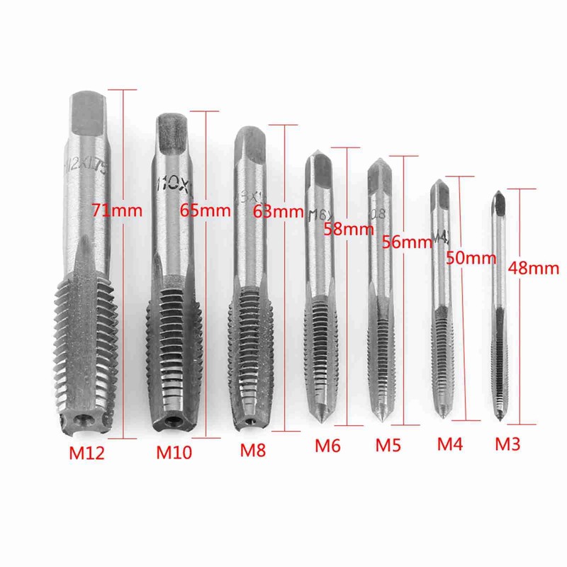 BORDSTRACT Metric Thread Steel Tap Set M3-M12 High Hardness Threading