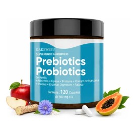 Probióticos y Prebióticos KAKEWEEU con Enzimas Digestivas y Vinagre de Manzana, 120 Cápsulas