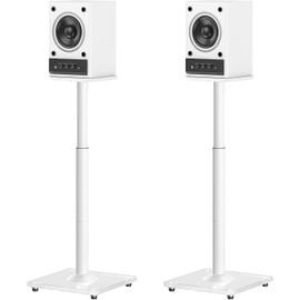 ELIVED Universal Speaker Stands Height Adjustable 28"-37.4", Bookshelf Speaker Stand Pair for Satellite Studio Large Speakers Up to 22 lbs, Surround Sound Speaker Stand with Cable Management, White